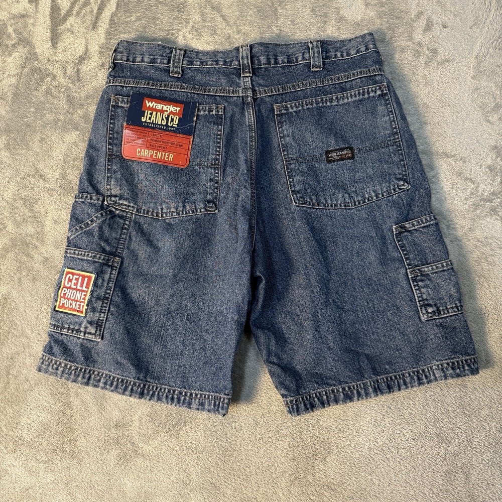 Wrangler Jeans Co. Carpenter Denim Shorts Mens 34 Blue Loose Fit Utility NWT